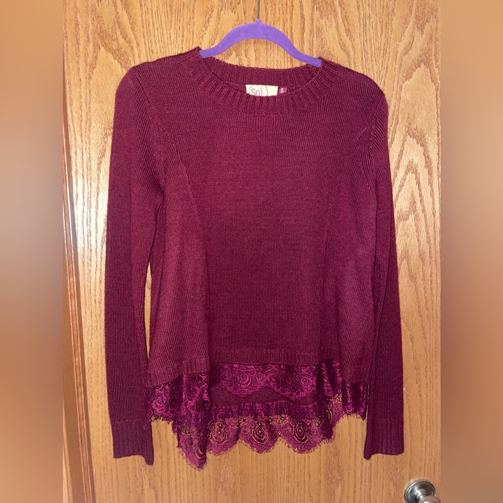 Maroon Sweater with Lace